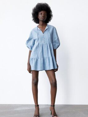 Zara Tiered Denim Dress S